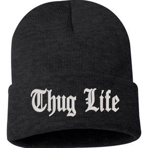 COPY - Thug Life HEATHER CHARCOAL Cuffed Embroidered Beanie Hat, Gift